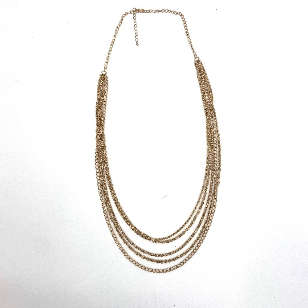 Gold Tone Multi-Strand Layered Chain Long Necklace Costume Jewelry